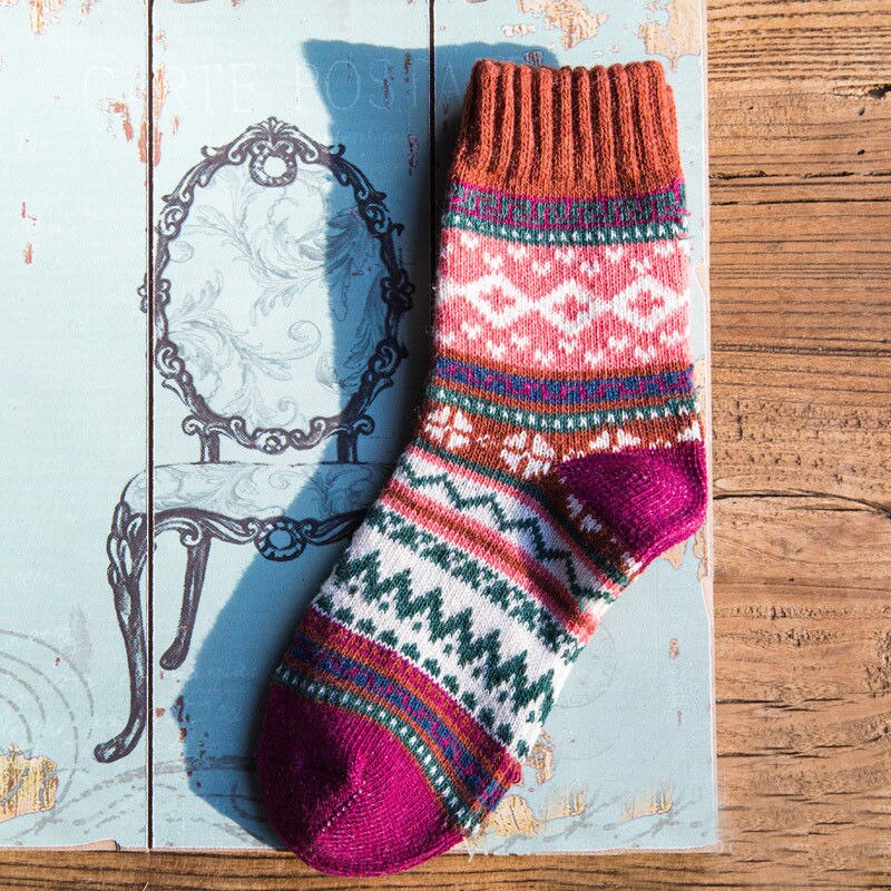 Frauen Mädchen Spezielle aufbringen Socke Wolle Bett Socken draussen drucken gehen Arbeit Winter Thermische Socken: E