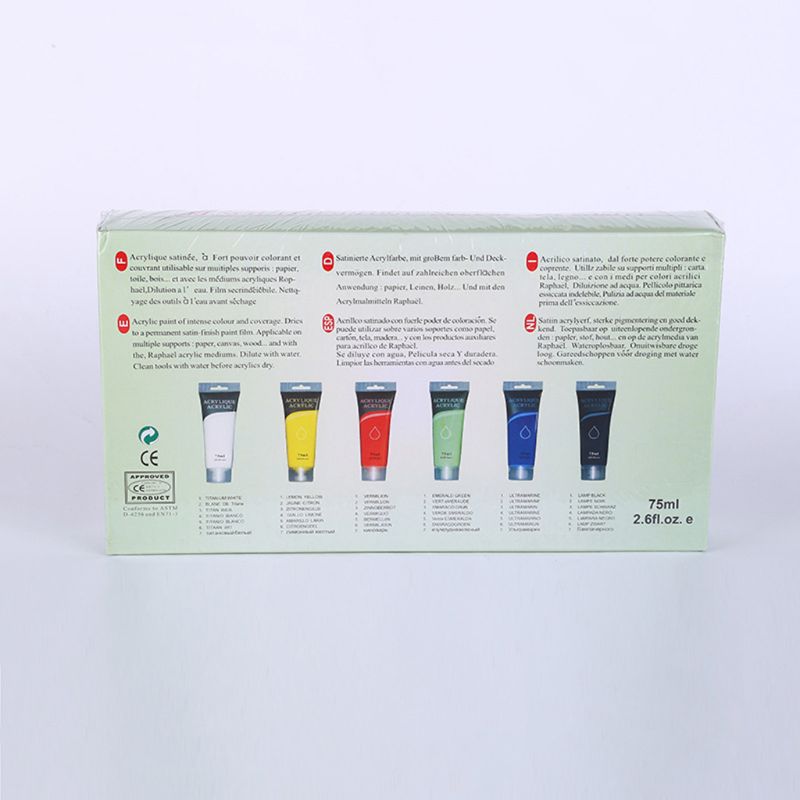 6 Kleuren 75Ml Professionele Acryl Verf Set Tekenen Schilderen Pigment Muur Handgeschilderde Voor Kids Diy