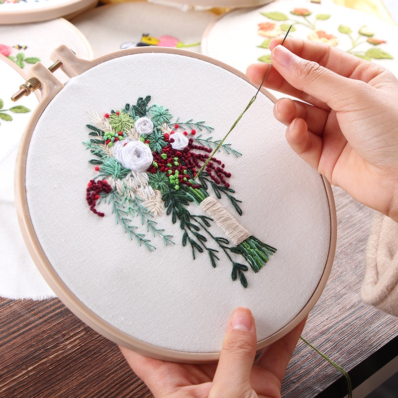 Diy broderi kit blomst trykt håndlavet håndarbejde korssting sæt syning kunst vægmaleri buket bryllup hjemmeindretning