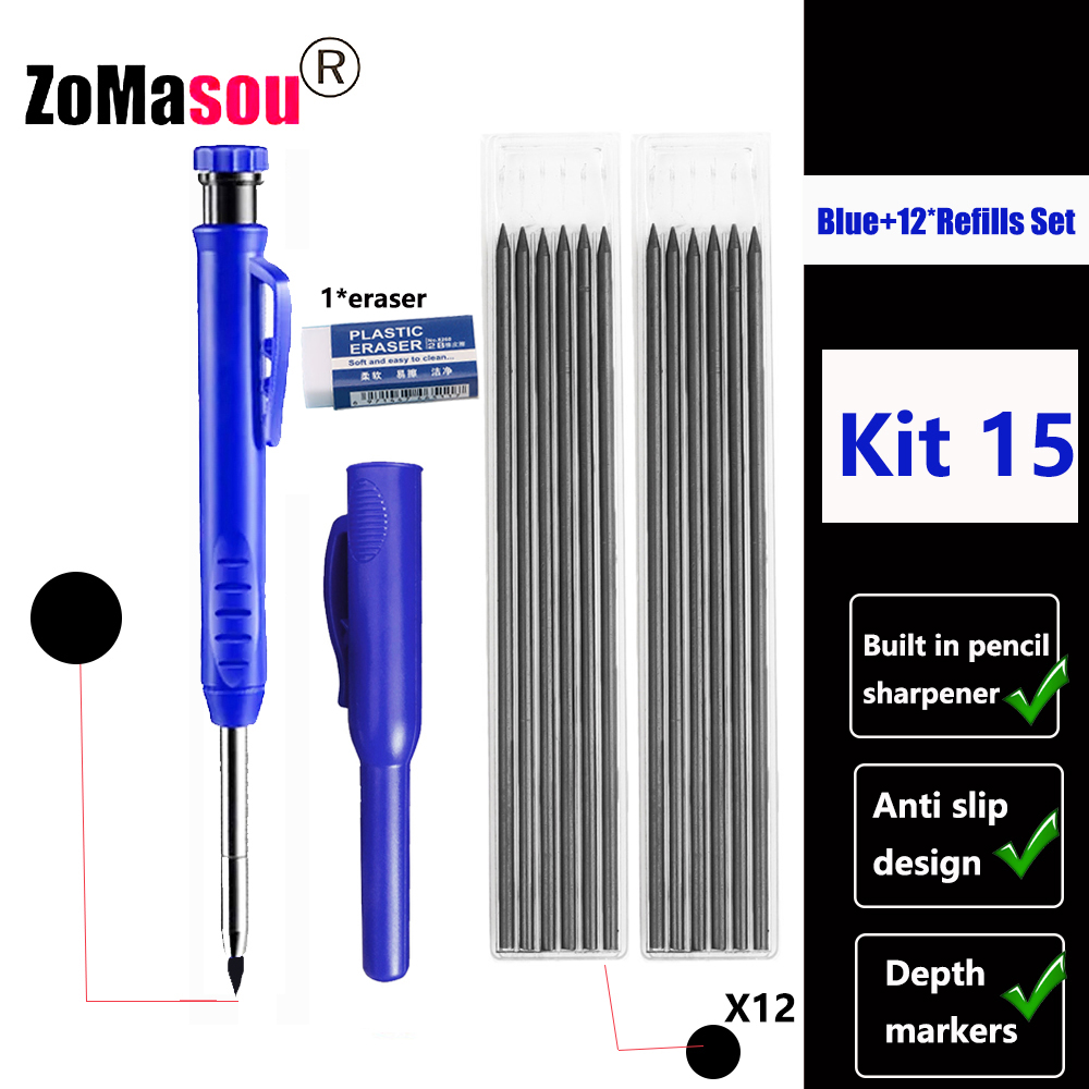 Heldekkende mekanisk blyant for snekkerarbeid, langt hode, dyphullsmarkører, penn, blyanter, påfyllingsstifter, spisser, skrivesaker: Lys gul