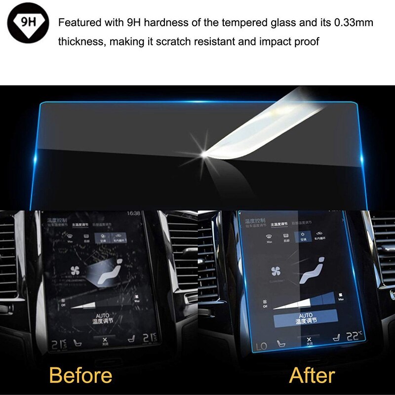 Car Navigation Press Screen Protector for Volvo V90 XC40 XC60 XC90 S90 Scratch-Resistant Screen 9H Hardness 0.33mm Thi