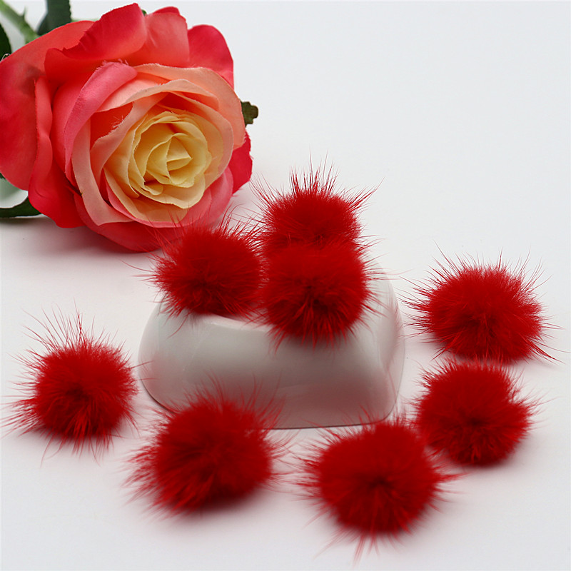 Pompones de visón coloridos de 25Mm, esponjosos de 2,5 cm, pendientes de sombreros, Llavero artesanal, materiales de joyería hechos a mano, 10 Uds.: Rojo