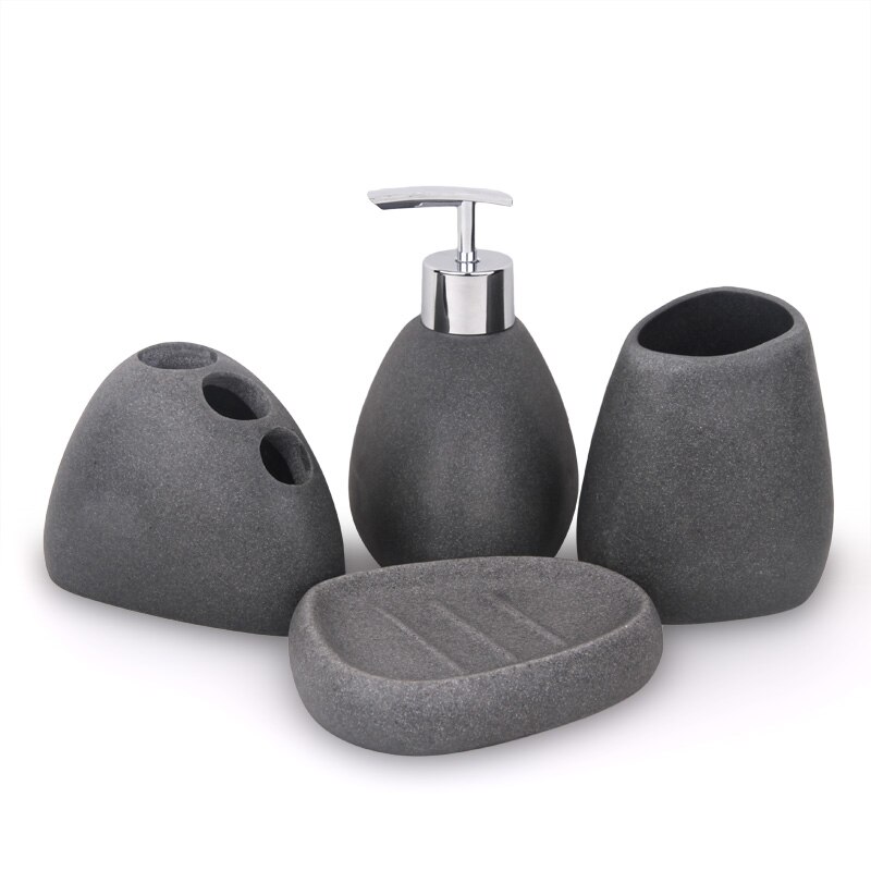 5 i 1 sett sett sandfarge harpiks bad ensemble bad sett såpeskål lotion dispenser tannbørsteholder kopp med lampe skuff vase: 4 stk sort