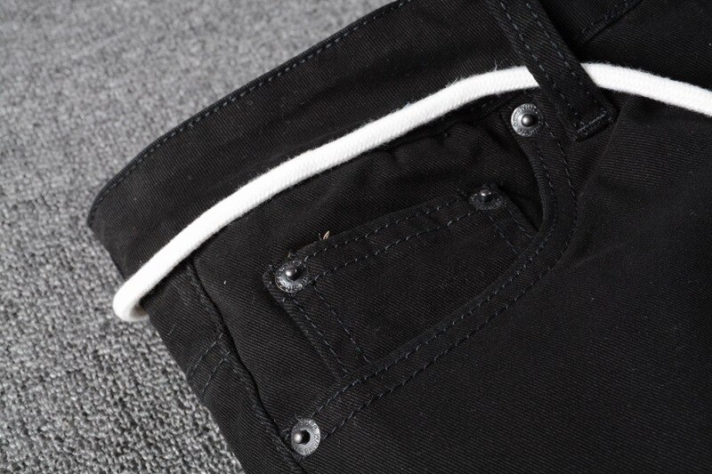 Grote maat 28-40 streetwear heren zwarte figuur digitale print stretch denim broek slim fit gescheurde jeans herenbroek