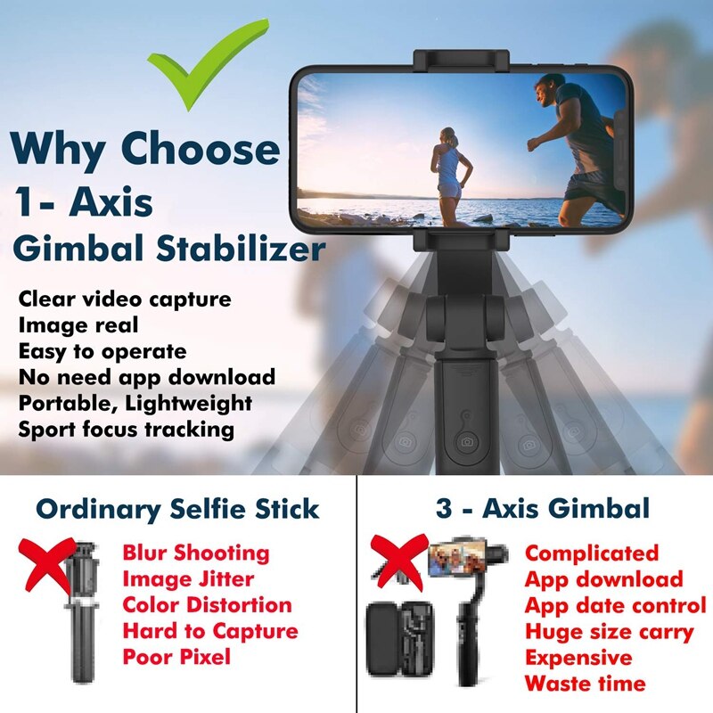 1-Axis Handheld Gimbal Stabilizer Voor Smartphone, Time-Lapse Object Tracking, pan-Tilt Statief Met Ingebouwde Bluetooth Remote