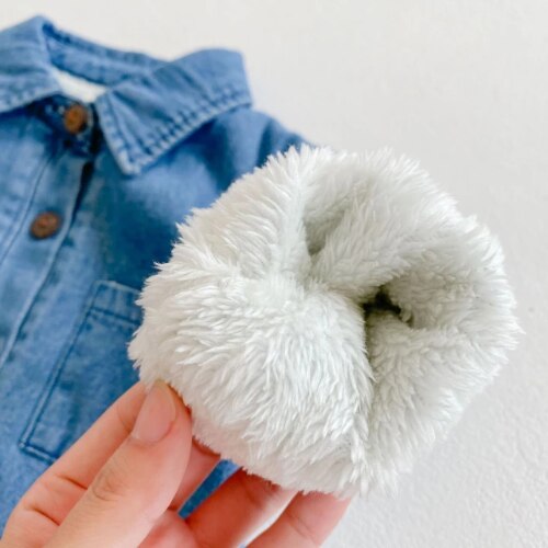 Outono do bebê macacões da criança menina menino plus velo de manga comprida denim macacão inverno uma peça macacão