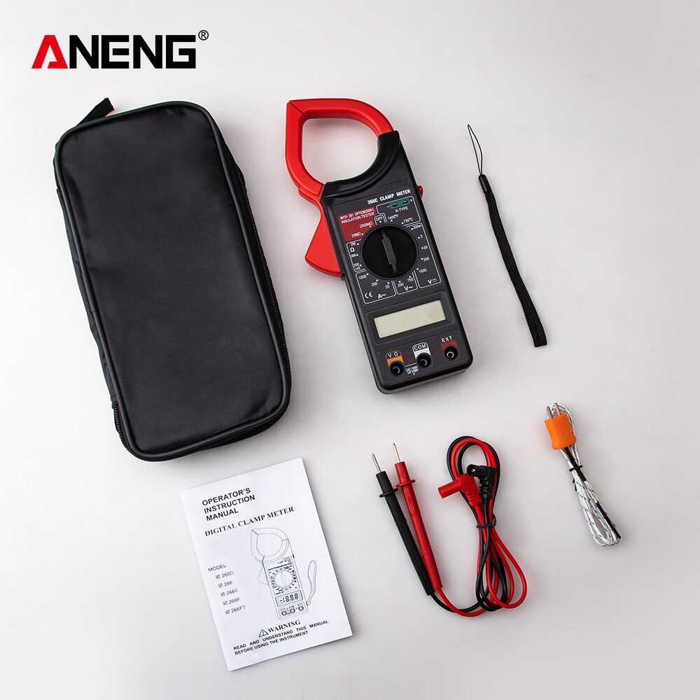 ANENG 266C Digital Current Clamp Meter Buzzer Data Hold Non-contact True RMS AC/DC Multimeter Ohm Ammeter Tester