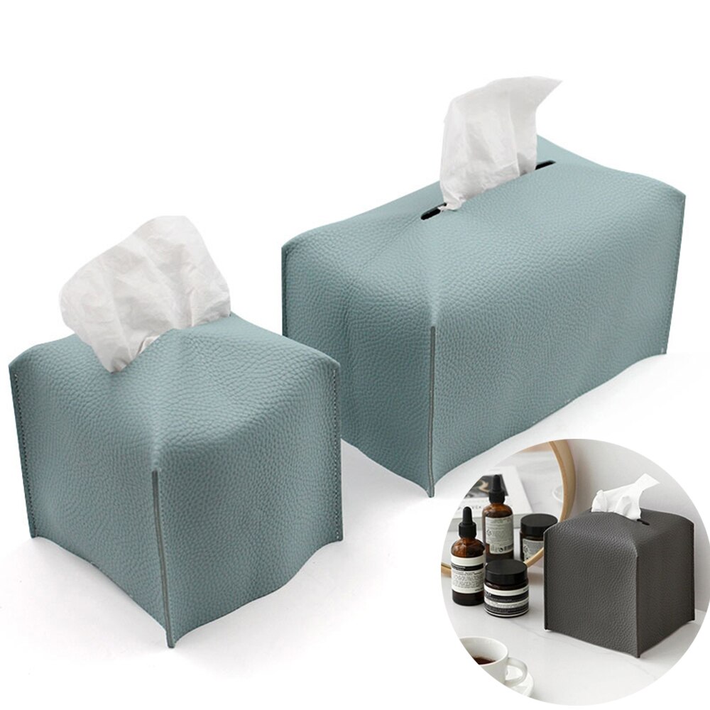 Tissue Box Cover Holder, Square Decoration Pu Leather Facial Tissues Case Roll Paper Dispenser For Bathroom Vanity Countertop