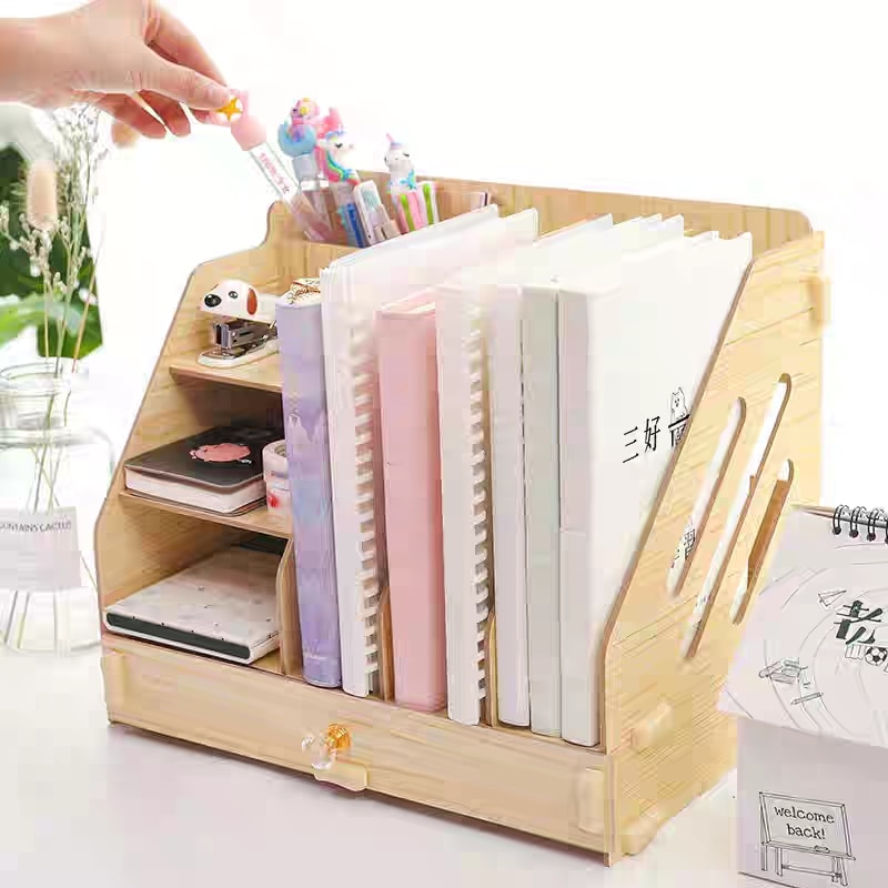 Træ opbevaringsboks blyant skrivebord vakuum kabelstyring kabel organizer skrivebord arrangement stationære forsyninger opbevaring organizer