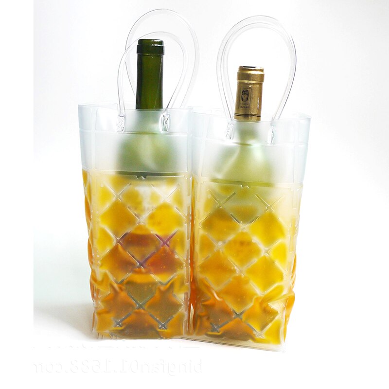 PVC Leakproof Ice Bag ECO Friendly Transparent Ice Pack Portable Ice Bucket Wine Champagne Bottle Chiller With Carry Handle