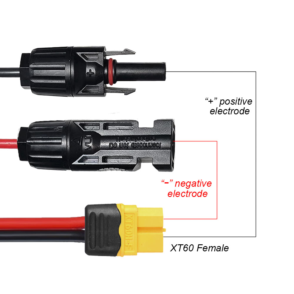 Cable de carga solar Adaptador XT60 a cable de extensión de conector hembra macho solar 12AWG 0,6/1,5/3M para paquete de batería
