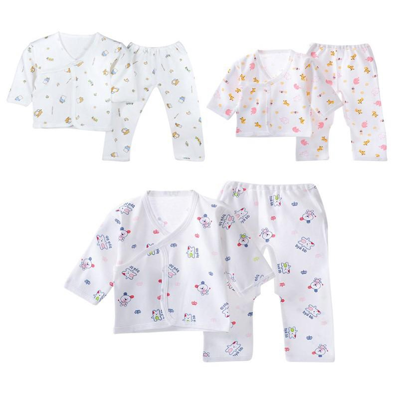 Newborn 0-6 Months Baby Clothing Infants 100% Cotton Print Cartoon Soft Underwear 4 Seasons Suit For Toddlers Girls