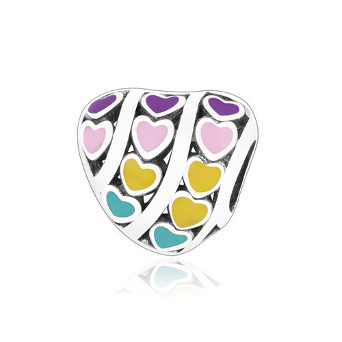 100% 925 Sterling Silver Classic Heart Shape 15 Charm Beaded Bracelet DIY Accessories Beaded: 1365