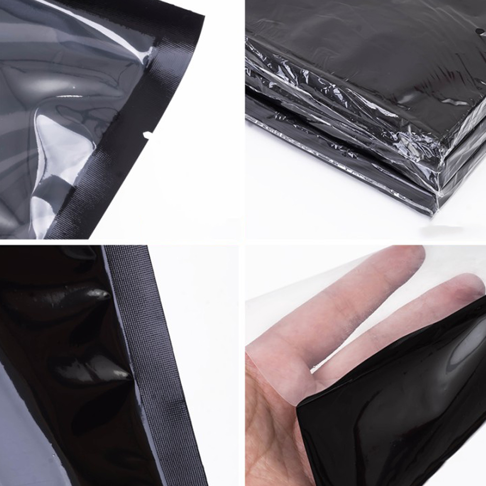 100 st/parti svart nylon öppen topp vakuum värmeförsegling matförpackningspåse rivskåra ena sidan genomskinlig förvaringspåse