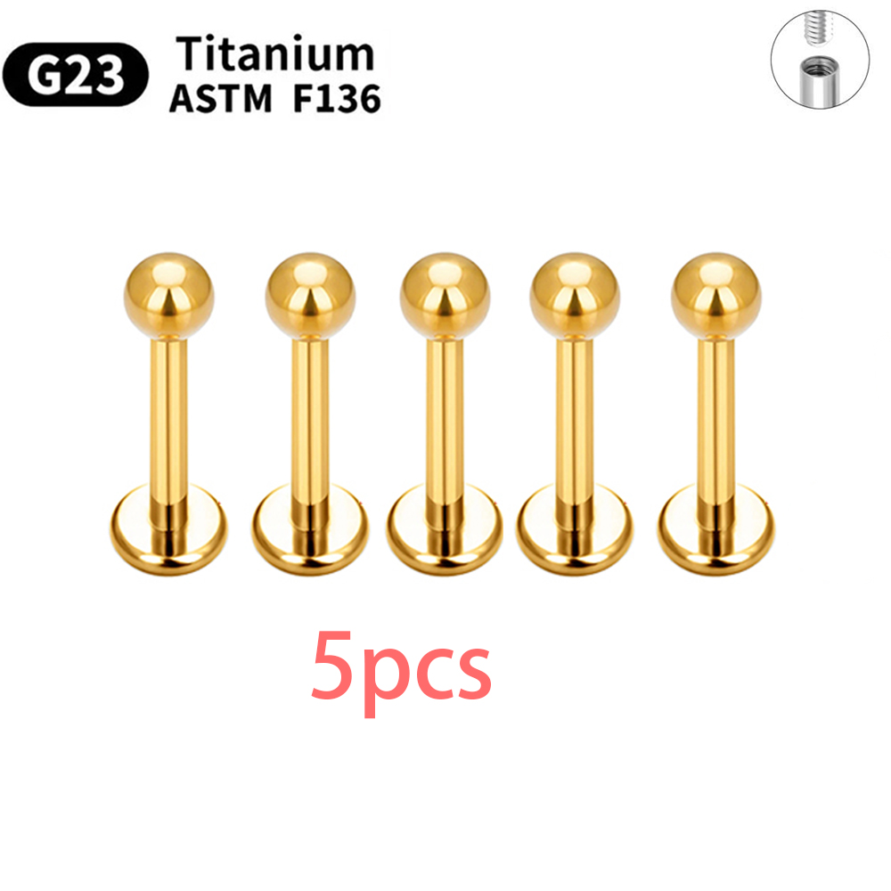 5/50 Uds G23 Ttianium Piercing Labret labio Stud 16G hilo interno pendiente oreja Nasal clavo Tragus cartílago hélice Daith cuerpo