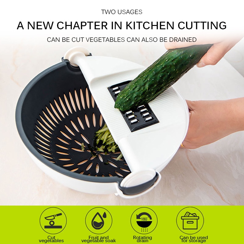 Magic Multifunctionele Draaien Groente Cutter Met Afvoer Mand Keuken Veggie Fruit Shredder Rasp Snijmachine