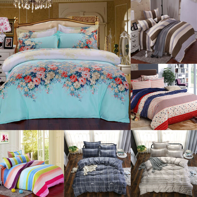 2Colours 4 Pcs All Size Duvet Cover with Pillow Case Quilt Cover Bedding Set Single Double King