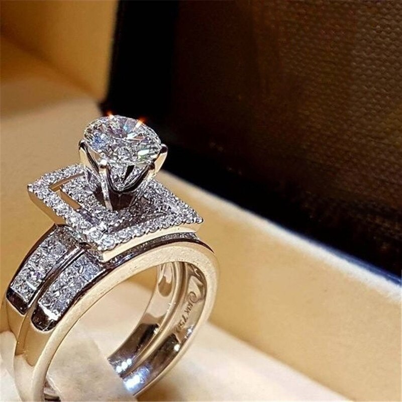 2 TEILE/SATZ Milangirl Nette Kristall Weiß Runde Ring einstellen Für Frauen Luxus Engagement Ring Jahrgang Braut Hochzeit Schmuck