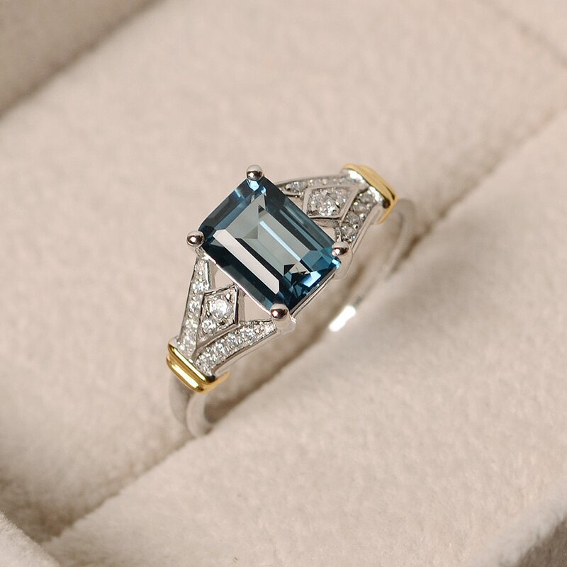 Wedding Unique Seaside Ring Blue Square Crystal 1PC Zirconia Blue Girls Beautiful Exquisite Engagement Party: 9