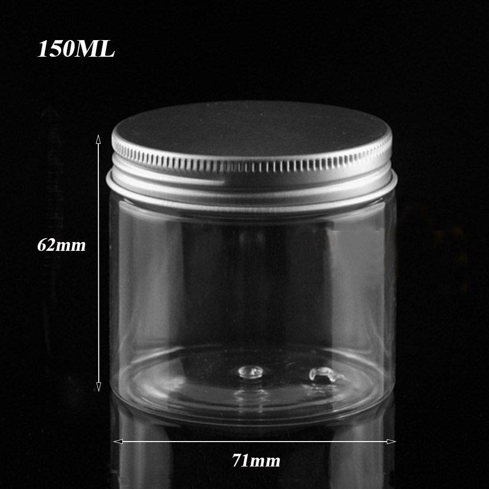 1PC Aluminum Cover Storage Box Transparent Plastic Tin Bottle Empty Jar Cosmetic Lip Balm Container Oil Wax Tin Pot: 150ml