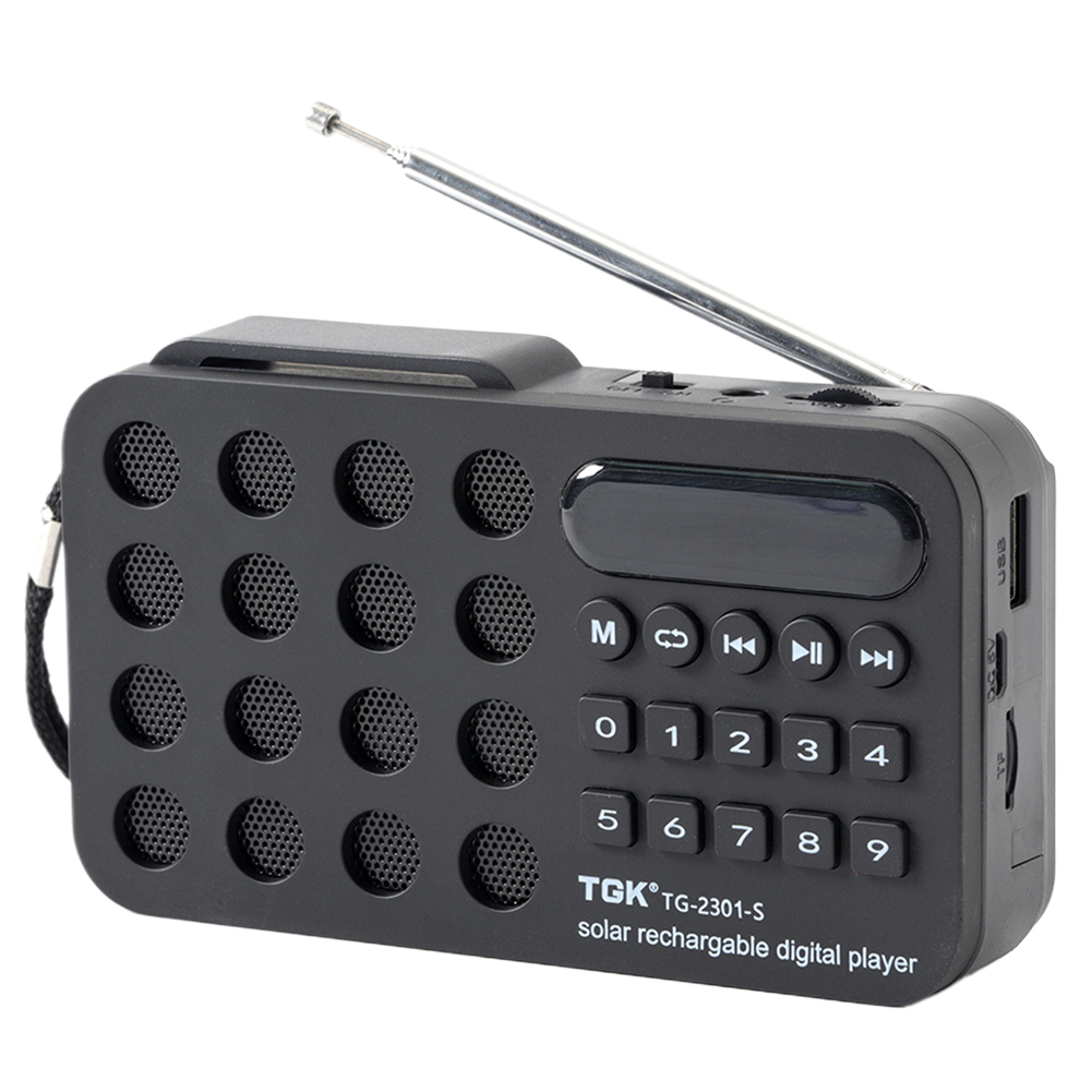Digital Radio Speaker Music Player Bluetooth-Compatible Solar Charging/Rechargeable Battery Operated MP3 Player Built-in Speaker: black