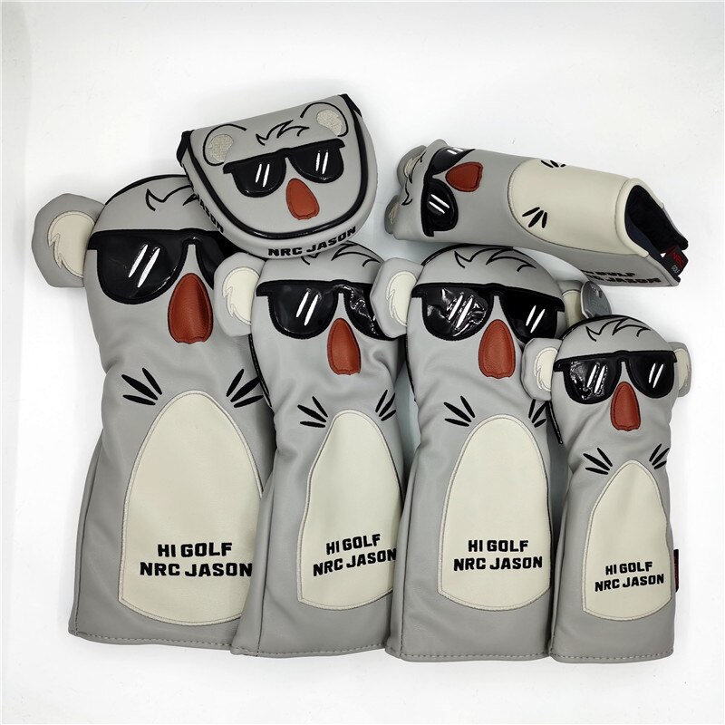 Djur golf koala headcover pu läder golf driver fairway woods hybrid putter covers 135ut komplett set maskot nyhet