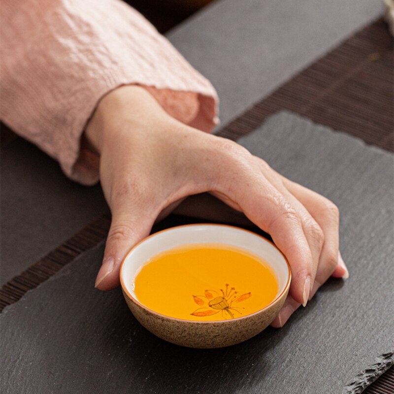 Hand Painted Lotus Chinese Pottery Cups Tea Cup Set Teaware Fish Plate For Tea Ceremony Teacup Dishes Buddha Coffee Mugs