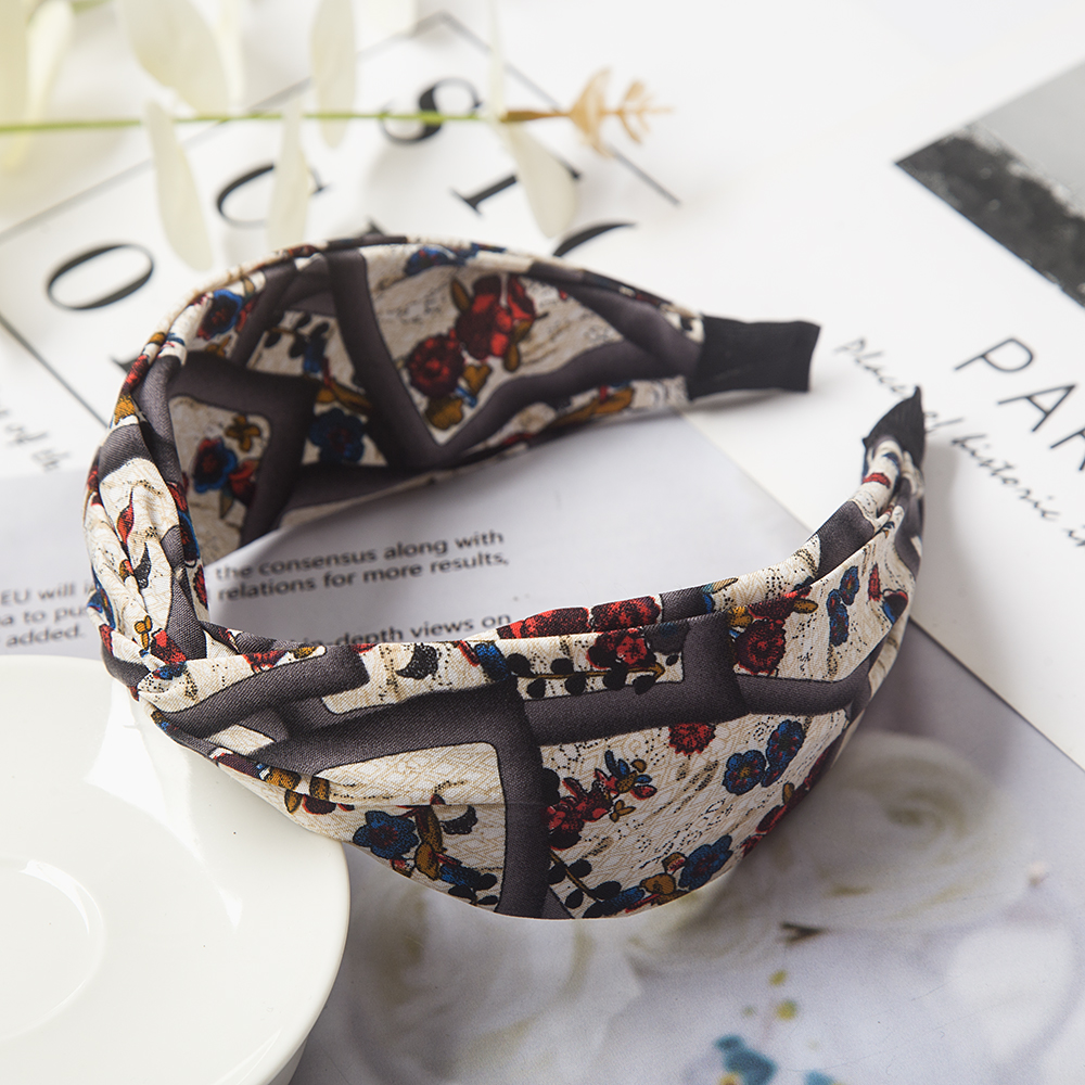 Kwiatowy nadruk wiązane opaski na głowę Bezel Turban elastyczna kokarda krzyżowa opaski do włosów dla kobiet obręcze do włosów opaski dziewczęce akcesoria do włosów biżuteria: FIOLETOWY