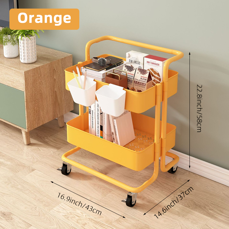 Shelves,Rolling Cart,2-Tier Storage Cart,Dish storage with Handle 2 Organizers,Plastic Baskets,Utility Cart,bathroom accessories: Orange