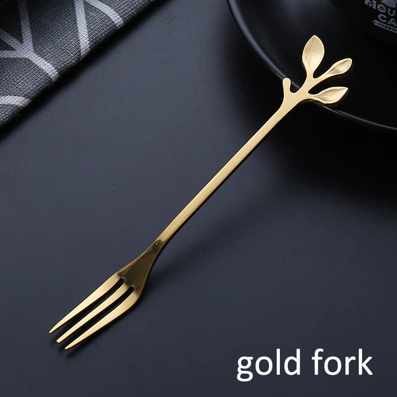Cuchara de café pequeña de estilo real, vajilla de , vajilla de cocina de acero inoxidable Vintage, minitenedor para postre, exquisita forma de rama: gold fork