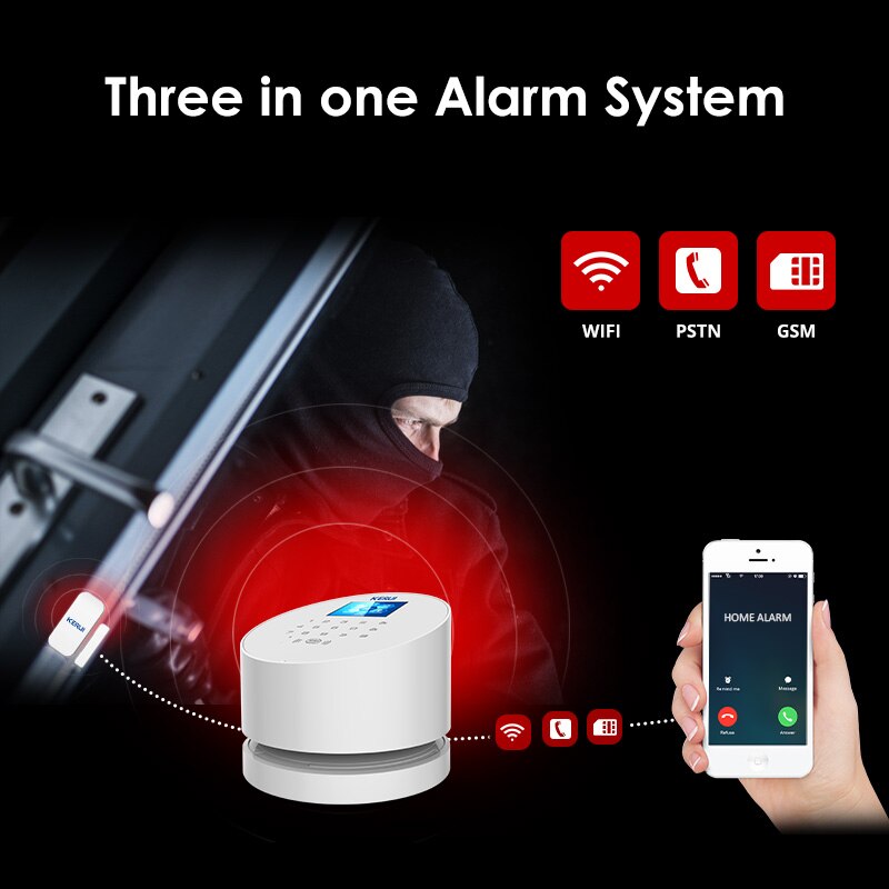 KERUI, Kit de bricolaje, W2 sistema de alarma WIFI/GSM 2,4 pulgadas Touch Panel seguridad Detector de movimiento, Sensor de puerta Buglar sistema de alarma