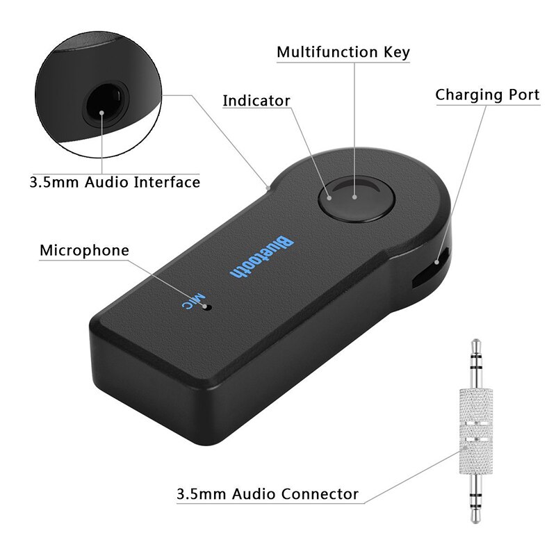 Adaptador rezeptor y fm-transmisor inalámbrico Bluetooth 5,0, 2 en 1, conector de 3,5mm para Audio de música de coche Aux A2dp, rec
