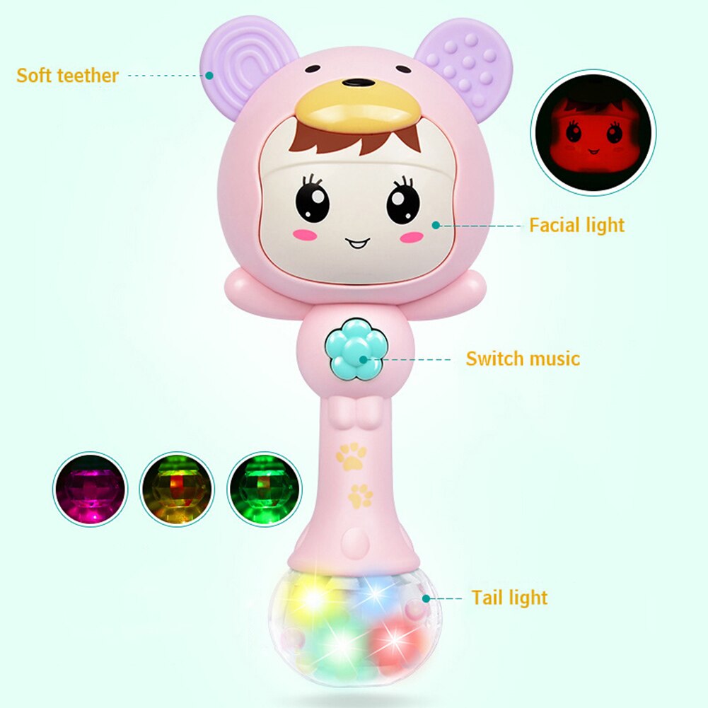 Led gloeiende hand rammelaar muziek zand hamer zachte bijtring ontwikkelingsspeelgoed baby intelligentie ontwikkelingsspeelgoed voor pasgeboren baby's