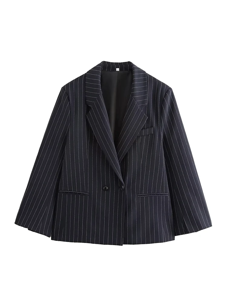 Willshela kvinders stribede dobbeltradede blazer vintage hakket hals lange ærmer chikke dametøj: Xs