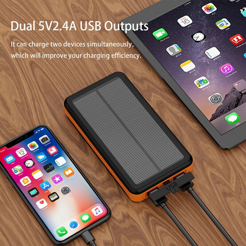 20000mAh Foldable Solar Power Bank with Solar Panels Portable Waterproof Outdoor Mobile Phone Powerbank for Camping Hiking