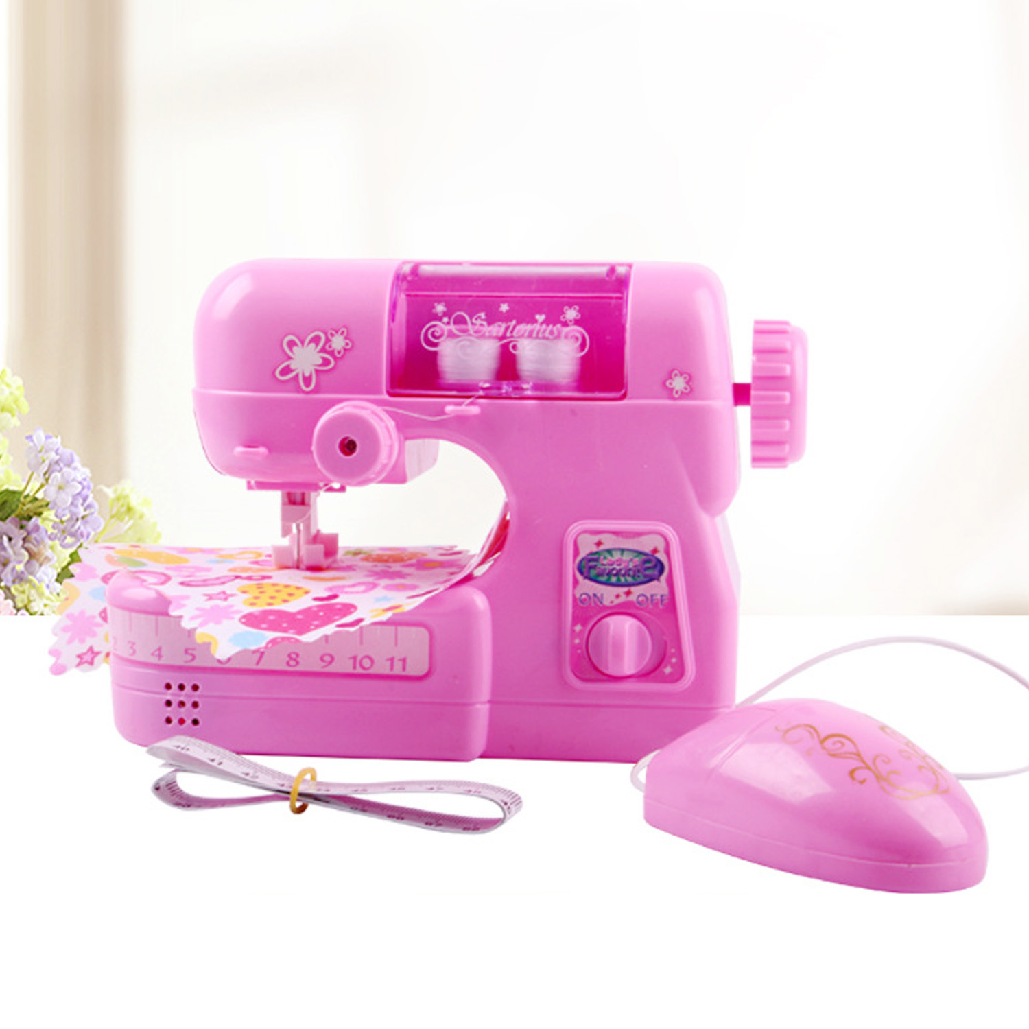 Kids Mini Electric Sewing Machine Household Appliance Furniture Set Accessories Pretend Role Play Educational Toy