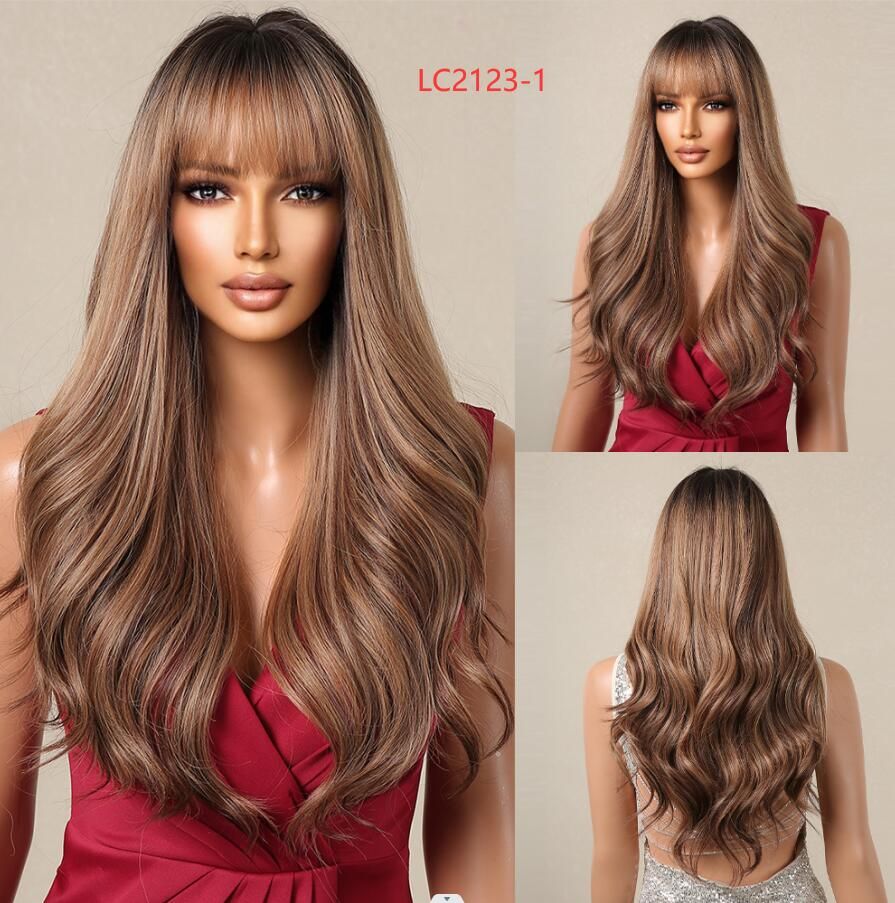 Haircube lang bølget syntetisk parykk lys blond parykker til kvinder med pandehår naturlig hårgrænse varmebestandig fiber paryk daglig fest paryk