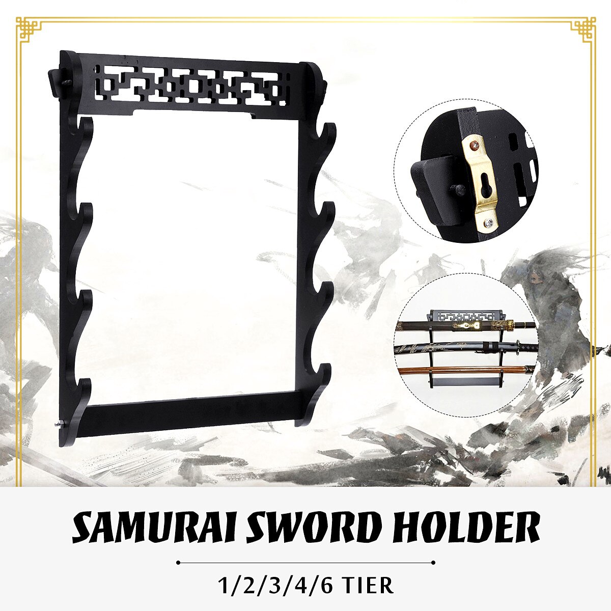 1 Pcs 1/2/3/4/6Tier Wall Opknoping Decor Samurai Zwaard Houder Katana Houder stand Hanger Beugel Rack Home Decoratie Muur Display