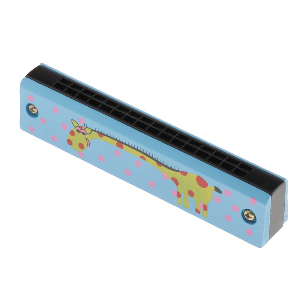 Armónicas pintadas de madera para niños, minijuguete de doble fila con patrón de jirafa