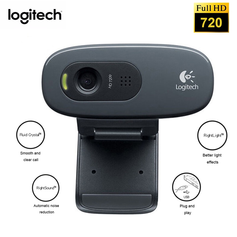 Logitech C270 HD Camera Network Video Conference Wide Angle Vid 720P Webcam with Built in Micphone USB 2.0 Interface Laptop PC