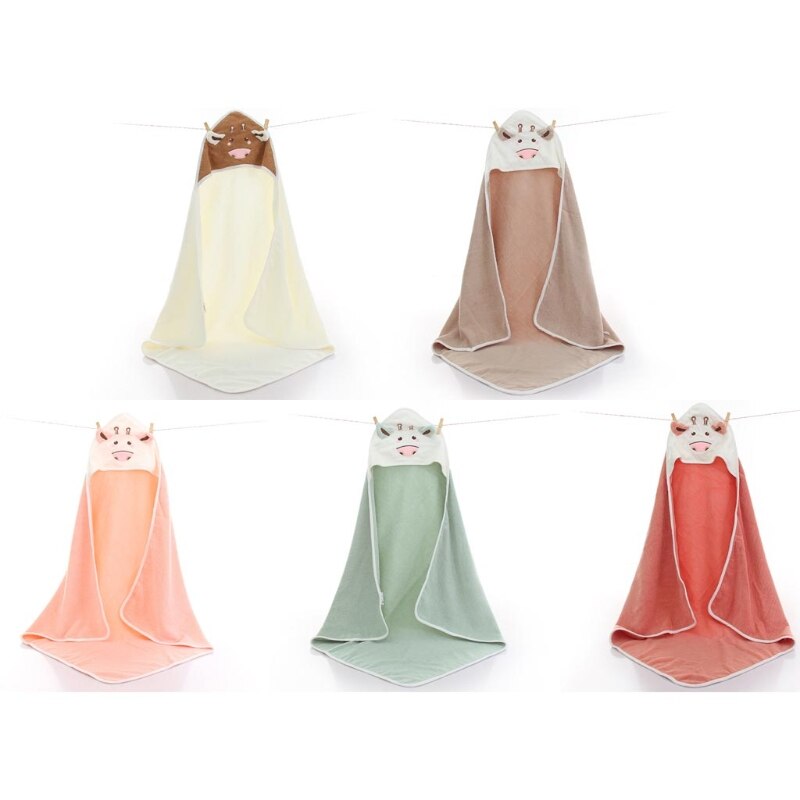 Peignoir à capuche en forme de vache pour bébé, serviette de bain, Cape, Poncho enveloppant, dessin animé, pour enfants en bas âge