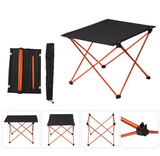 Utomhus camping bekvämt aluminium monter bord strandgrill utomhus camping fällbart bord lättviktsbord: Orange