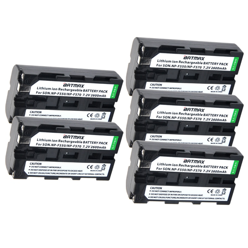 5Pcs NP-F550 Np F550 NPF550 Oplaadbare Li-Ion Batterij (2600Mah) voor Sony NP-F330 NP-F530 NP-F570 NP-F730 NP-F750 Hi-8