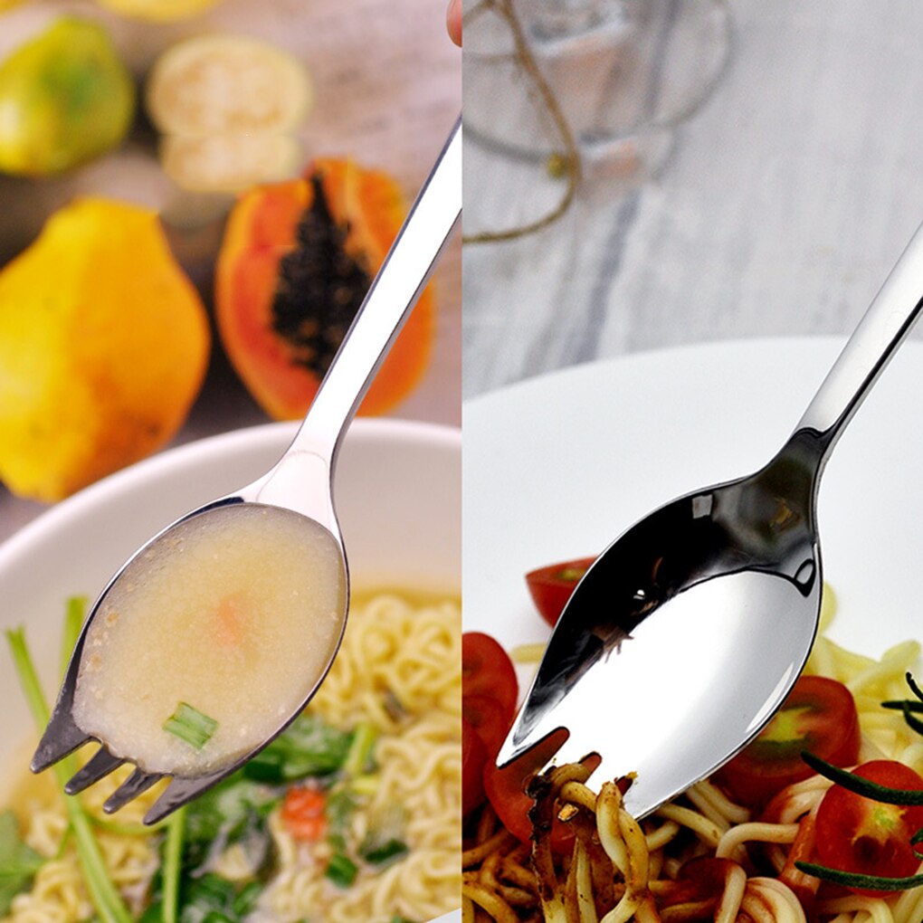 1PC Multi-Function Spoon Fork All In One Long Handle Stainless Steel Fruit Salad Spoon Tableware Home Eatting Tool Tableware