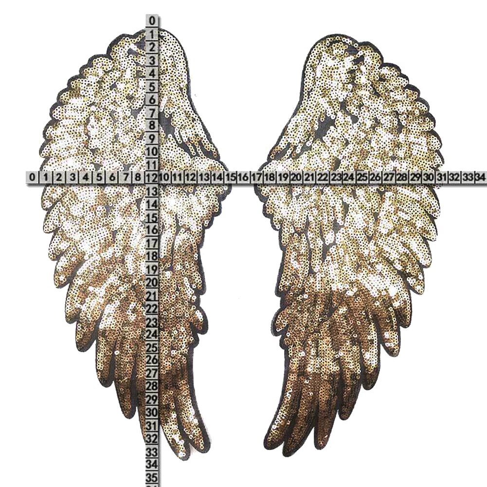1 par 34*35cm vinger lapper sequined patch sy på jern på tøj patch 3d fjer applikeret diy klistermærker til bryllup