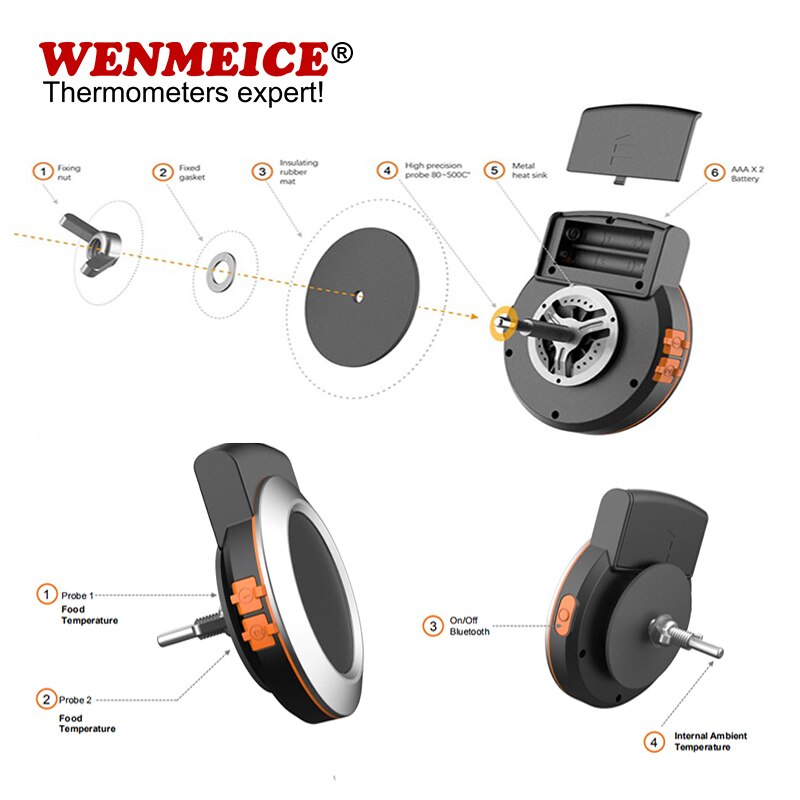 Thermometer Digital Waterproof Blue tooth Meat Thermometer for BBQ Cooking and Grill with Screw Thermometer