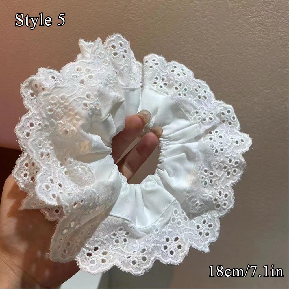 Oversized Lace French Hair Scrunchie For Women Elastic Ponytail Holder Headbands Korean Hair Bands Elastic Hair Accessories: SKY BLUE