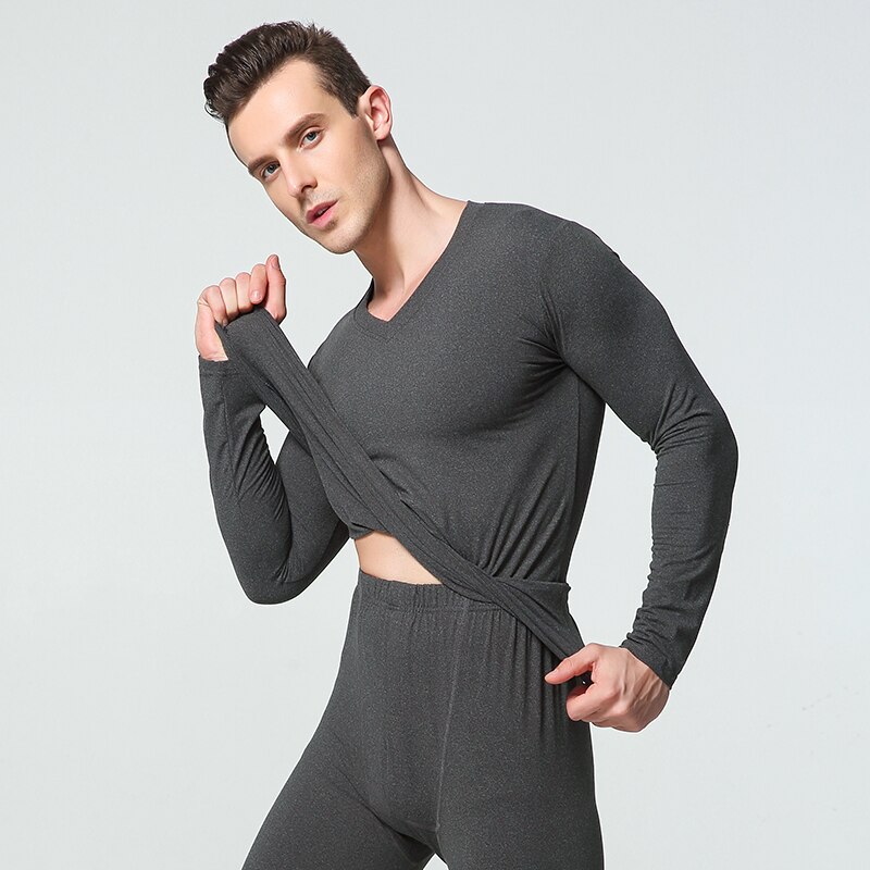 1 Sets Winter Long Johns Men Thermal Underwear Sets Simple Solid V-neck Keep Warm For Man Male Clothing Sleep Wear Spring Autumn