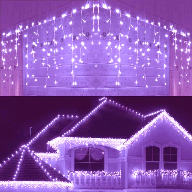 Adornos navideños para el hogar, cortina LED para exteriores, guirnalda de luces tipo carámbanos, guirnalda de calle en la casa, invierno, 220V, caída de 0,3-0,4 m: Rojo / 0-5 W