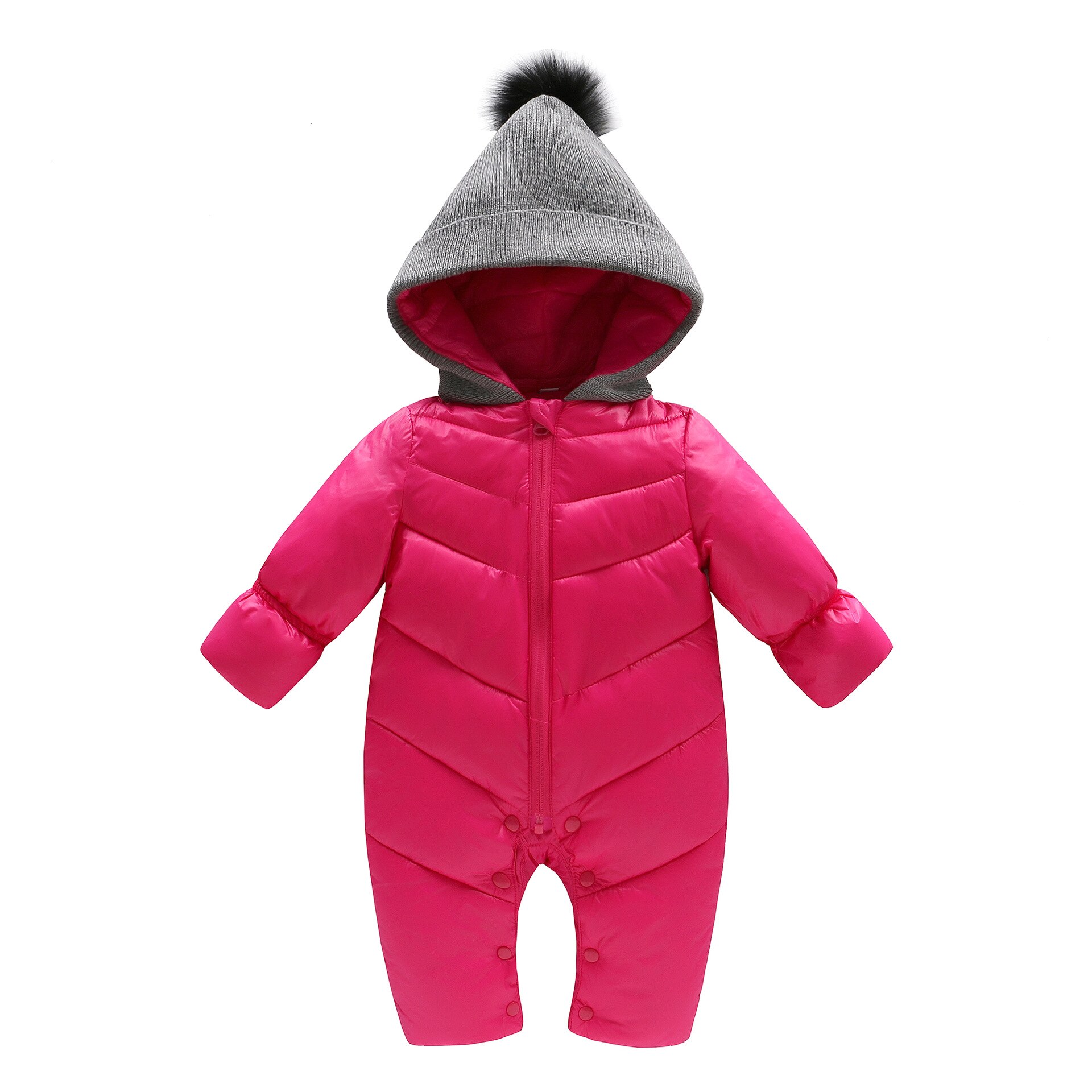 Baby spædbarn dun bomuldstøj vinter fortykket outwear jakke jumpsuits toddler pyjamas drenge piger børn tøj dragter romper: Rosenrød / 110cm